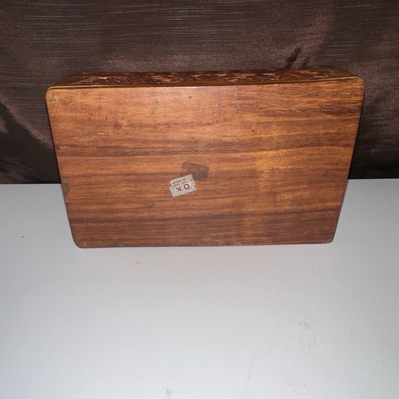 Vintage Hand Carved Floral/Brass Wooden Jewelry/Trinket Box /Made in INDIA 🇮🇳 - Picture 10 of 13